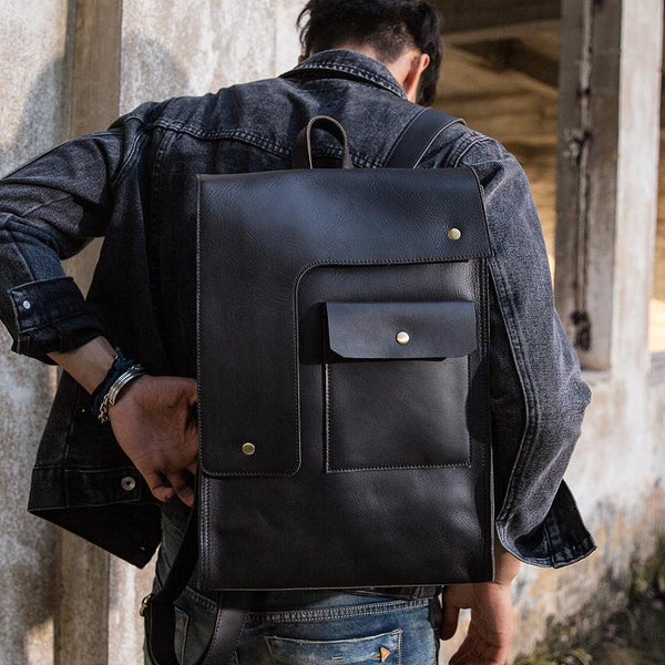 black leather backpack men Full Grain For Men, Leather Travel Backpack Stylish Laptop Backpack Chrome Finished Accessories Black Leather Backpack For College