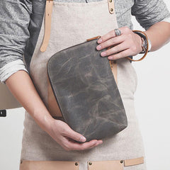 Cool Canvas Leather Mens Large Clutch Wallet Zipper Wristlet Bag Purse for Men