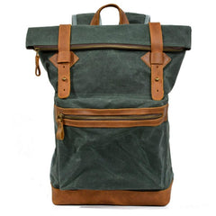 Coffee Waxed Canvas Leather Mens Cool Backpack Canvas Travel Backpack Canvas School Backpack for Men