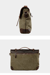 Cool Canvas Leather Mens Gray 14‘’ Office Handbag Shoulder Bag Messenger Bag For Men