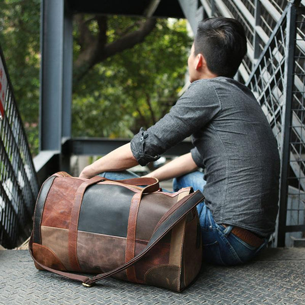 Cool Leather Mens Weekender Bags Travel Bag Duffle Bags Overnight Bag for men