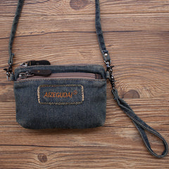 Black Denim Womens Small Shoulder Bags Keys Coin Wallet Messenger Bag Vintage Denim Wirstlet Purse