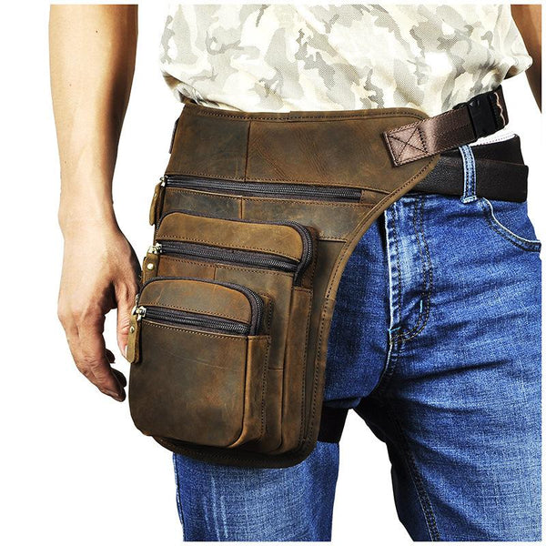 Leather Drop Leg Bag Belt Pouch Mens Waist Bag Shoulder Bag for Men