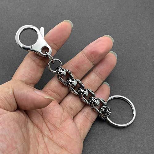 New Men's Wallet Jean Chain Skulls Key Ring Attachment Silver Bikers  Motorcycle