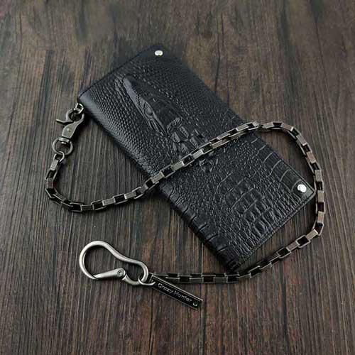 Badass Black Leather Men's Crocodile Pattern Long Biker Chain Wallet L –  imessengerbags