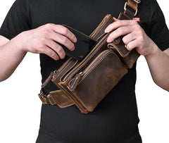 Brown Cool LEATHER MENS FANNY PACK FOR MEN BUMBAG Vintage WAIST BAGS
