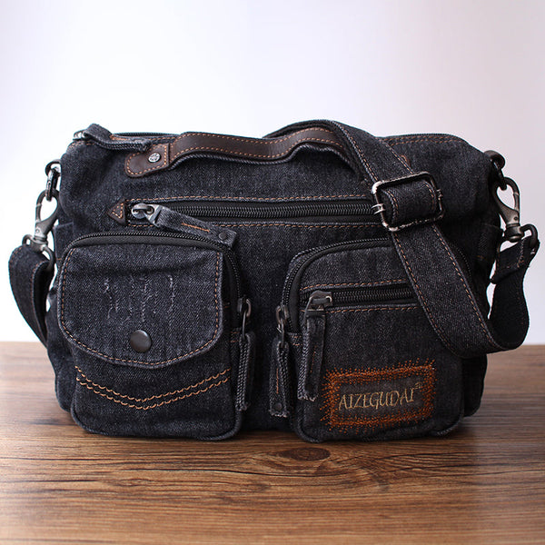 Black Denim Side Bag Mens Denim Vintage Messenger Bag Vintage Denim Crossbody Bags For Women