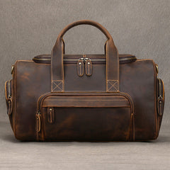 Small Leather Weekender Bag for Men Long Weekend Shoulder Bag - iwalletsmen