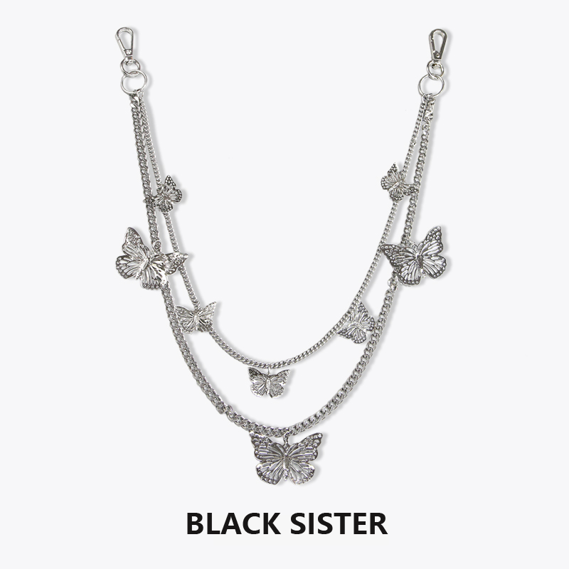 Cute Womens Butterfly Jeans Chain Silver Double Layers Butterfly Wallet Chains Panties Chain For Men