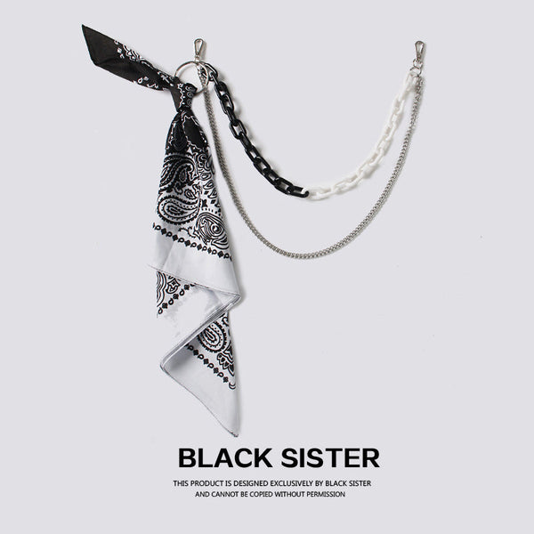 White & Black Paisley Bandana Resin Trousers Chain Pants Chain Biker Kerchief Headscarf Jeans Chains