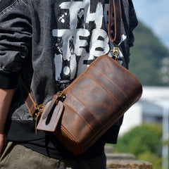 Brown Leather Barrel Crossbody Bag