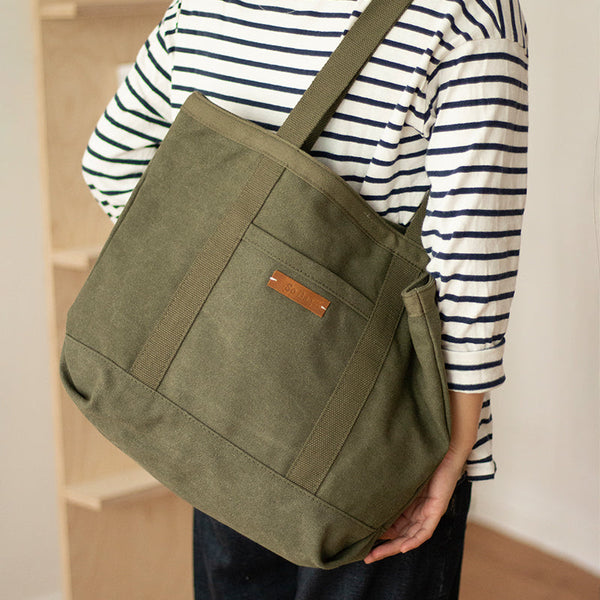 Mens Army Green Canvas Large Tote Bag Canvas Handbag Canvas Tote for Men Women