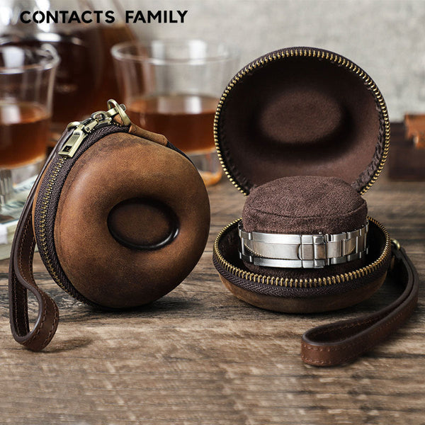 Leather Travel Watch Case for Men Leather Watch Travel Case - iwalletsmen