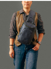 Large leather sling bag - front full view showing bag body proportions
