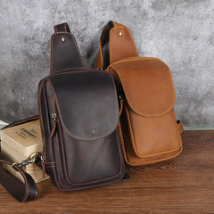 Brown Leather Sling Bag for Men Crossbody Leather Sling Bag Leather Sling Crossbody Bag - iwalletsmen