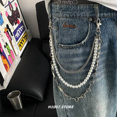 Pearl Wallet Chain Triple Wallet Chain Ball Wallet Chain Bead Wallet Chain - iChainWallets