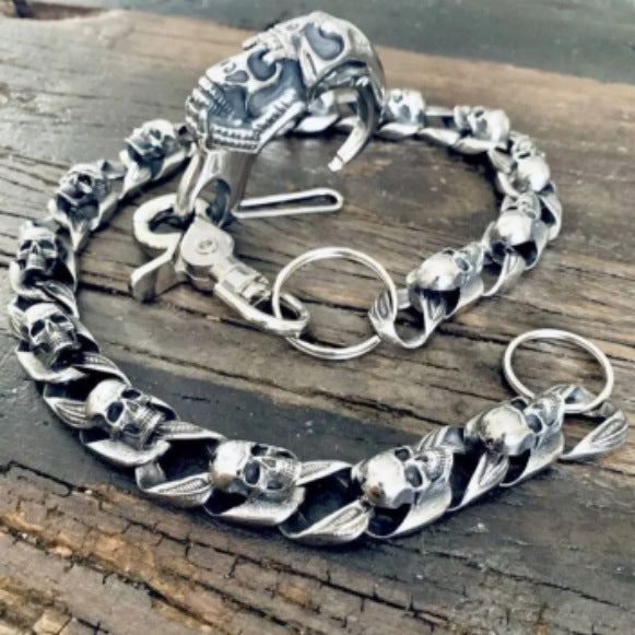 Silver Mens Skull Wallet Chains Cool Skull Wallet Chain Badass Skull Pants Chain For Men