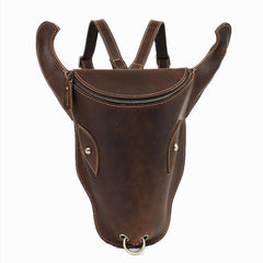 Brown Ox Bull Head Leather Backpack Mens Cool Leather Backpack - iwalletsmen