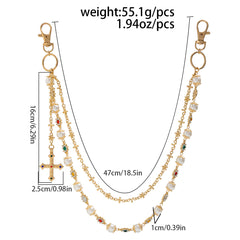 Pearl Wallet Chain for Women Gold Wallet Chain Womens Wallet Chain with Cross - iChainWallets