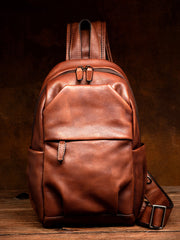 big sling bag for men vintage leather front view