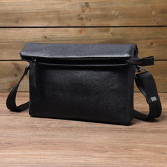 Small Black Leather Shoulder Bag Men Front View
