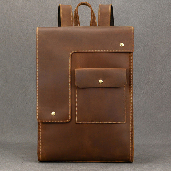 Crazy Horse Leather Backpack Mens 17L Brown Leather Backpack for Men - iwalletsmen