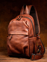 big sling bag for men leather chest bag front