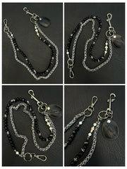 Black Ball Pants Chain Ball Wallet Chain Obsidian Stone Double Beaded Wallet Chain Long Bead Wallet Chain - iChainWallets