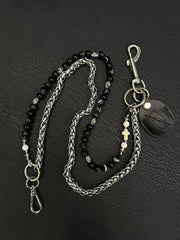 Black Obsidian Stone Double Beaded Wallet Chain Long Bead Wallet Chain - iChainWallets