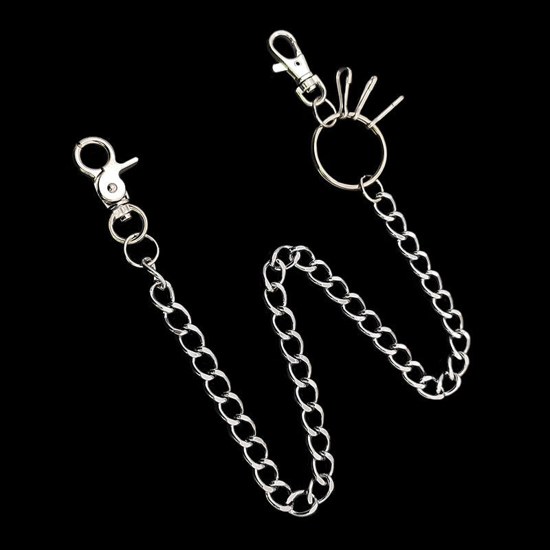 Silver Mens Wallet Chain With Keyrings Simple Wallet Chain Cool Pants Chain For Men
