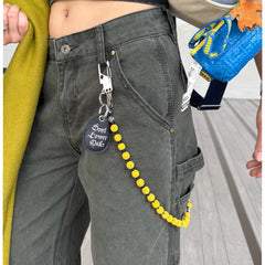 Beaded Wallet Chain Yellow Lavastone Beaded Pants Chain Bead Wallet Chain - iChainWallets