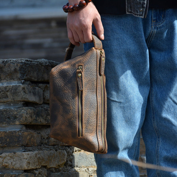 Brown Vintage Mens Toiletry Bag - iwalletsmen