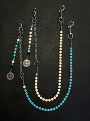 White Turquoise Stone Beaded Wallet Chain Long Bead Wallet Chain for Women - iChainWallets