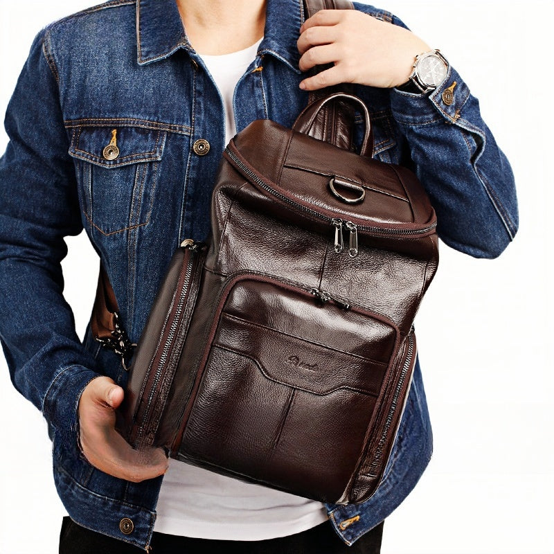 convertible leather backpack for men Black Leather Large Sling Bag For Men Convertible Sling Backpack For Big Men