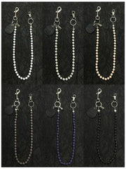 White Beaded Wallet Chain Womens White Lavastone Long Bead Wallet Chain with Keyring - iChainWallets