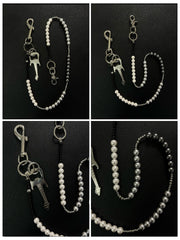 White&Black Ball Pants Chain Ball Wallet Chain Stone Beaded Wallet Chain Rock Bead Wallet Chain - iChainWallets