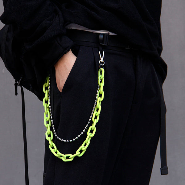 Cute Fluorescent Yellow Jeans Chain Silver Double Layers Resin Light Wallet Chains Panties Chain For Men