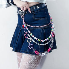 Cute Womens Strawberry Plastics Jeans Chain Colorful Light Double Layers Panties Chains For Women