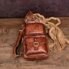 Brown Leather Chest Bag for Men Mens Chest Crossbody Bag Leather Cross Chest Bag Men's - iwalletsmen