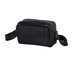 Mens Black Leather Crossbody Bag 