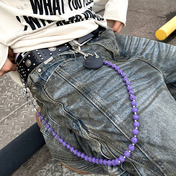 Purple Beaded Wallet Chain Beaded Pants Chain Lavastone Bead Wallet Chain - iChainWallets