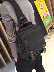 Sling Bag for Big Man - Canvas Large Sling Backpack - Front