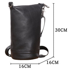 Full Grain Leather Sling Bag Black Barrel Sling Bag for Men - iwalletsmen