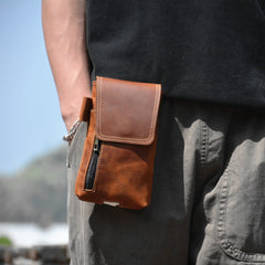 Brown Leather Belt Phone Pouch