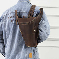 Brown Ox Bull Head Leather Backpack Mens Cool Leather Backpack - iwalletsmen