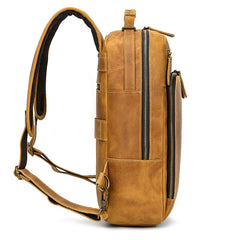 Camel Crazy Horse Leather Backpack Mens Large Tan Leather Backpack for Men - iwalletsmen