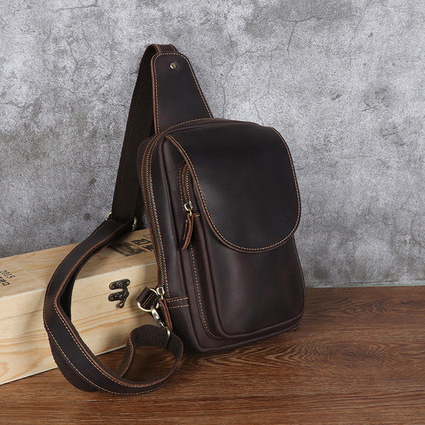 Brown Leather Sling Bag for Men 