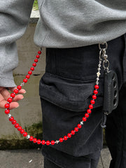Red Ball Wallet Chain Ball Pants Chain Agate Beaded Wallet Chain Bead Wallet Chain - iChainWallets