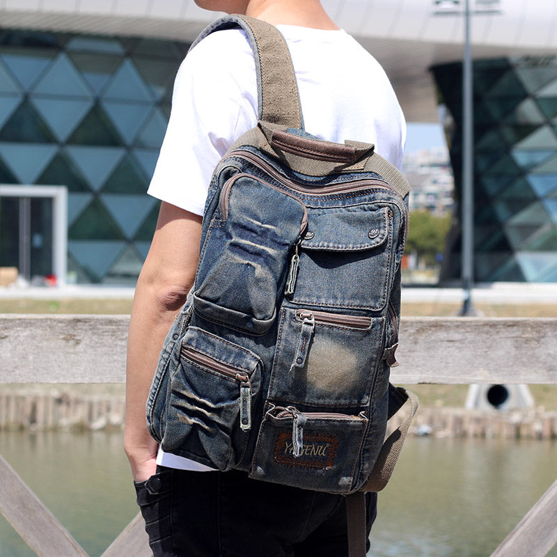 Denim Backpack Purse Vintage Denim Backpack Womens Denim Backpacks Mens 14 inches Denim Backpack