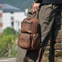 Dark Brown Sling Leather Backpack - iwalletsmen